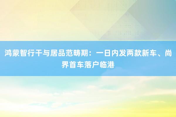 鸿蒙智行干与居品范畴期：一日内发两款新车、尚界首车落户临港