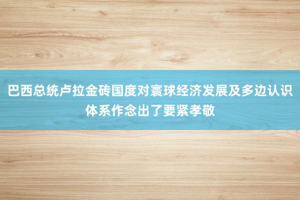 巴西总统卢拉金砖国度对寰球经济发展及多边认识体系作念出了要紧孝敬