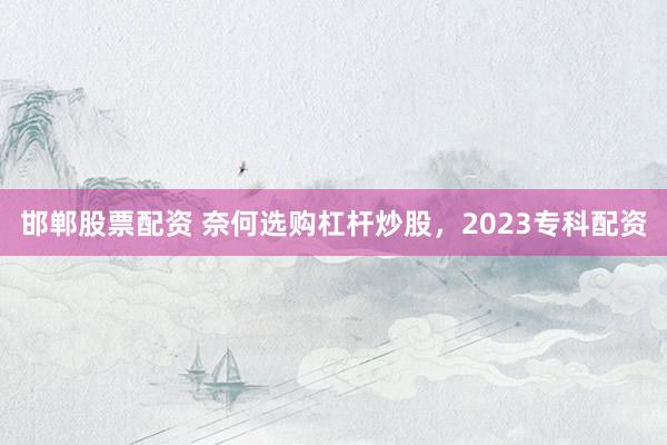 邯郸股票配资 奈何选购杠杆炒股，2023专科配资