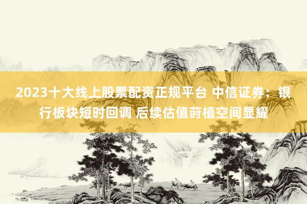2023十大线上股票配资正规平台 中信证券：银行板块短时回调 后续估值莳植空间显耀