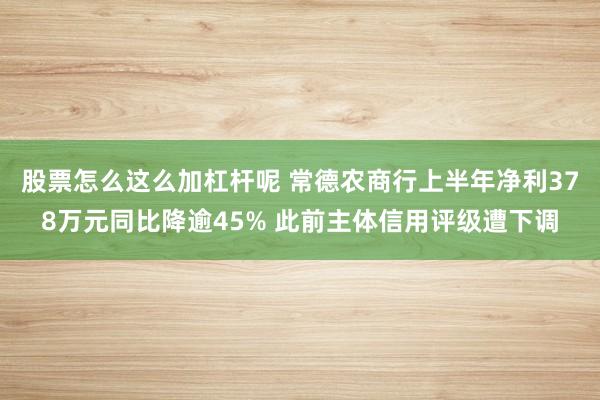 股票怎么这么加杠杆呢 常德农商行上半年净利378万元同比降逾45% 此前主体信用评级遭下调
