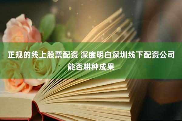 正规的线上股票配资 深度明白深圳线下配资公司能否耕种成果