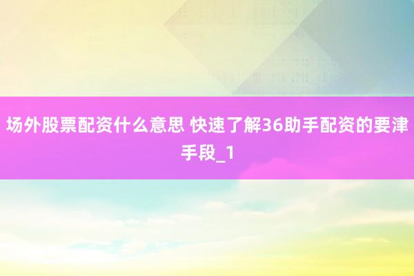 场外股票配资什么意思 快速了解36助手配资的要津手段_1