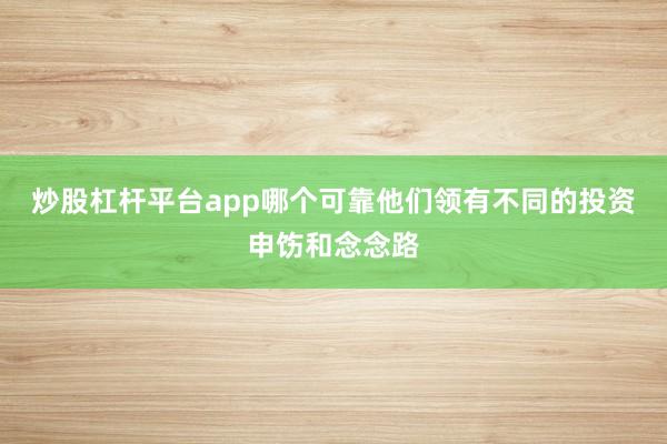 炒股杠杆平台app哪个可靠他们领有不同的投资申饬和念念路