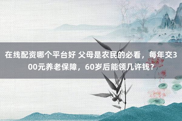在线配资哪个平台好 父母是农民的必看，每年交300元养老保障，60岁后能领几许钱？