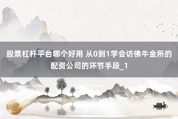 股票杠杆平台哪个好用 从0到1学会访佛牛金所的配资公司的环节手段_1