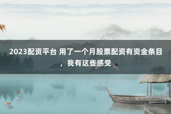 2023配资平台 用了一个月股票配资有资金条目，我有这些感受