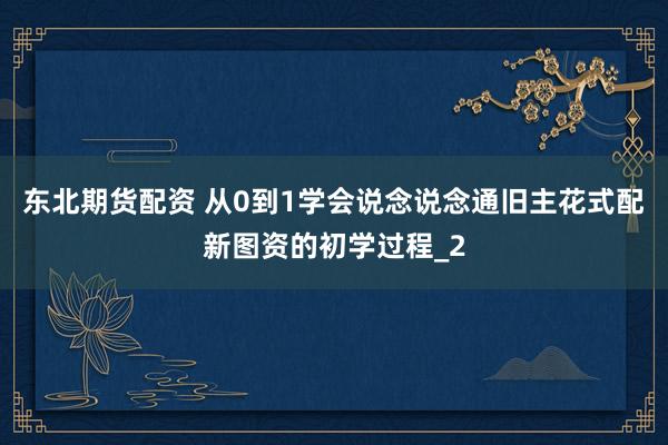 东北期货配资 从0到1学会说念说念通旧主花式配新图资的初学过程_2